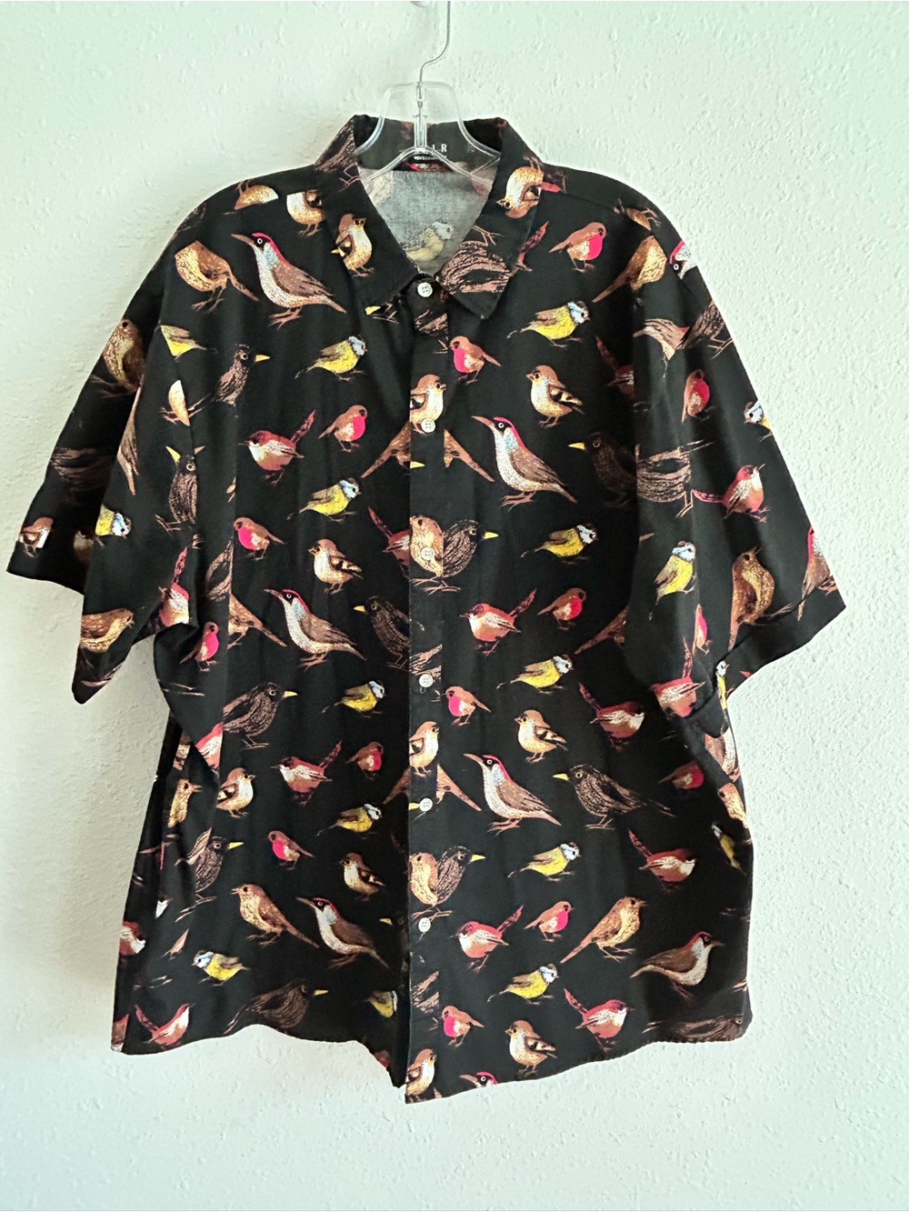 SSLR Hawaiian Button Front Shirt Men's 2XL Black Bird Print Camp Resortwear